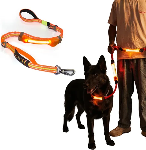 Vista 12 de Correa elástica que absorbe los golpes sin tirones para perros grandes, correa resistente de 4 a 6 pies con mango de tráfico y hebilla de cinturón