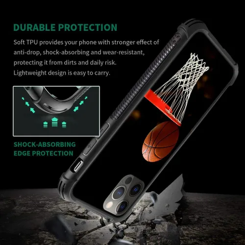 Vista 3 de Funda compatible con iPhone 12 Pro Max, patrón de aro de baloncesto para niños y hombres, funda antiarañazos a prueba de golpes para iPhone 12 Pro