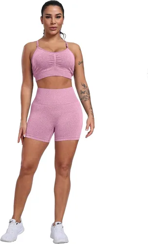 Vista 2 de CHRLEISURE Pantalones Cortos de Entrenamiento para Mujer, 4 Paquetes, Cintura Alta, Levantamiento de Glúteos con Fruncido, Pantalones Cortos Booty