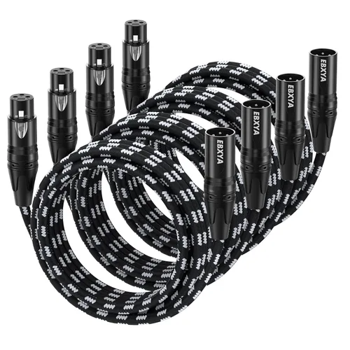 Vista 9 de EBXYA Paquete de 4 cables XLR de 6 pies, cable de micrófono XLR trenzado de alta calidad macho a hembra, 3 pines, cables de micrófono equilibrados
