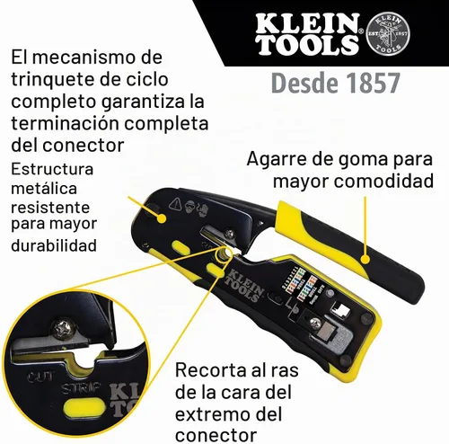 Vista 3 de Klein Tools Kit de probador de cables VDV501-851 y crimpadora modular de trinquete VDV226-110, pelacables, cortador de cables, para conectores