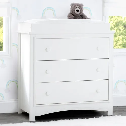 Vista 2 de Delta Children Perry - Cómoda de 3 cajones con cambiador y cajones entrelazados, color blanco bianca