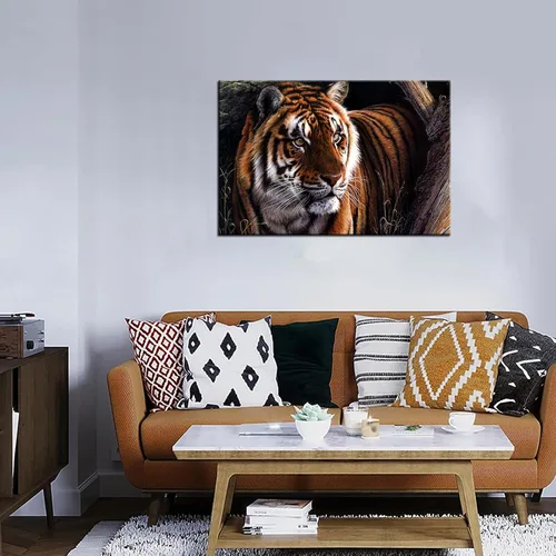 Vista 2 de KLVOS Lienzo decorativo para pared con diseño de animales salvajes, imágenes de tigre real de Bengala para pintura de pared, arte contemporáneo