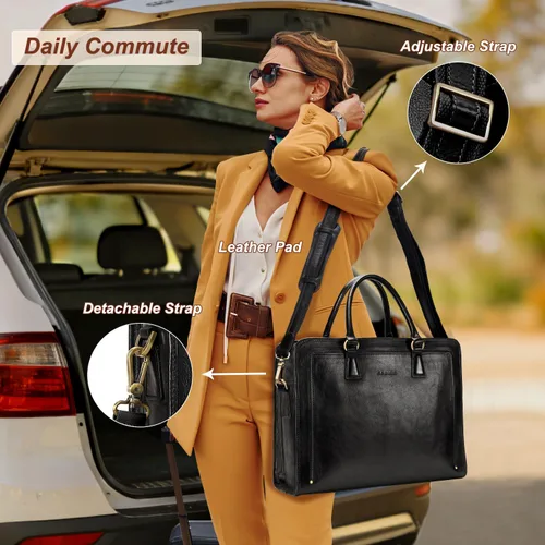 Vista 3 de Banuce Italian Full Grain Leather Briefcase for Women Fits 15.6" Laptop Negro