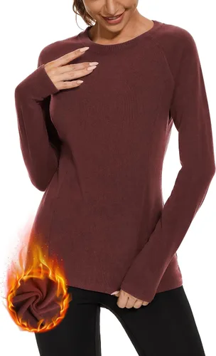 Vista 7 de WOWENY Camisas térmicas para mujer, forro polar, manga larga, capa base, parte superior de invierno Azul bebé