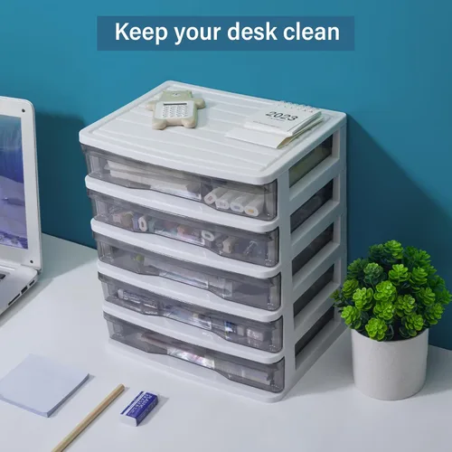 Vista 6 de Charmewooden - Cajones de plástico de 5 capas para escritorio, pequeño organizador de almacenamiento, contenedor de almacenamiento, organizador