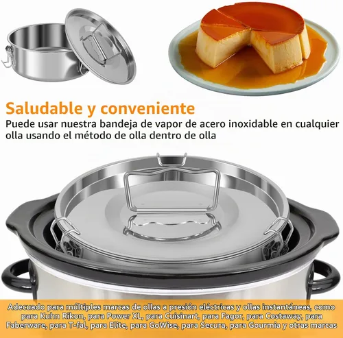 Vista 3 de Molde de flan con tapa, molde de acero inoxidable con asa, 1.5 cuartos de galón de gran capacidad, máquina de flan flanera de flanera de gran