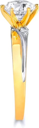 Vista 4 de Anillo de compromiso de oro amarillo de 14 quilates y alianza de boda para mujer.