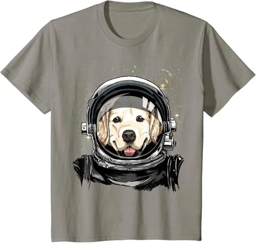 Vista 26 de Camiseta para amantes de los perros de los astronautas del espacio exterior Golden Retriever Lover, Negro