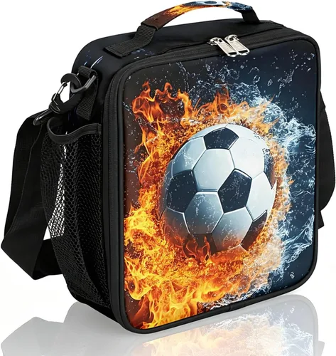 Vista 15 de Fiambrera de fútbol americano para niños, para la escuela, con aislamiento, reutilizable, a prueba de fugas, lonchera térmica con correa ajustable