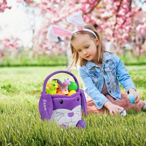 Vista 12 de Cesta de Pascua personalizada para niños, conejo rosa 019B-Rosa