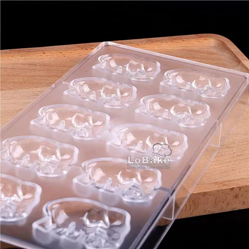 Vista 4 de 10 cavidades Animal Elefante Forma Policarbonato PC Chocolate Molde Caramelo Ice Cube Moldes Sugarcraft Baking Moldes DIY Herramientas para hornear