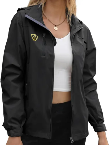 Vista 4 de GIISAM Chaqueta impermeable para mujer, ligera, resistente al viento, con cremallera completa, rompevientos con capucha