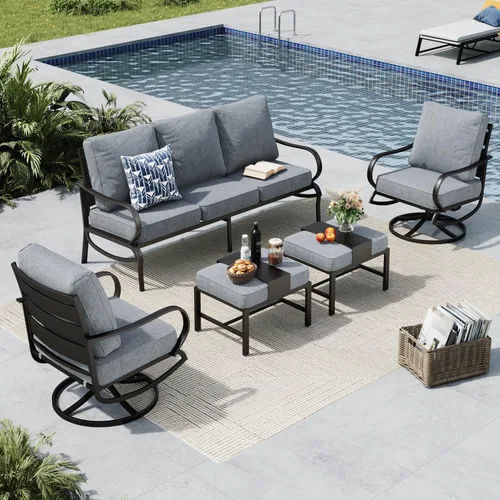 Vista 58 de MFSTUDIO Juegos de muebles de patio, sofás de conversación de metal para exteriores con 1 sofá de 3 asientos para jardín, cojín beige