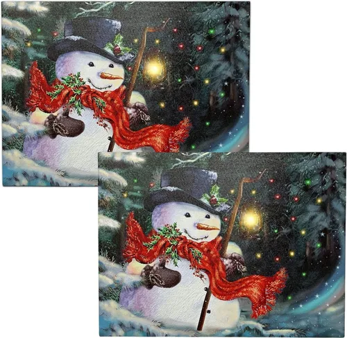 Vista 9 de Lienzo de muñeco de nieve iluminado con linterna LED, impresión de escena de invierno de Navidad, decoración navideña para colgar en la pared