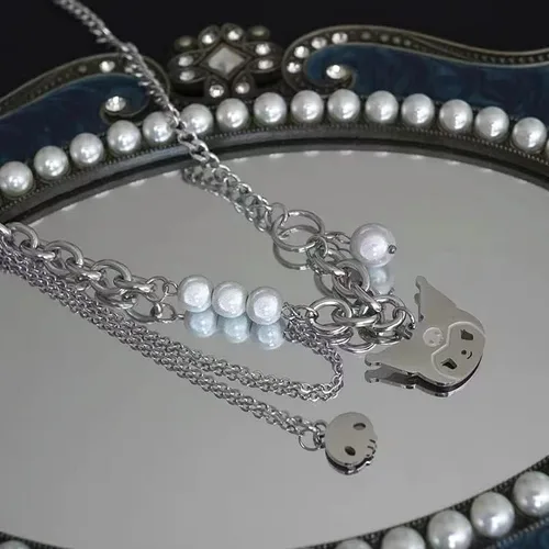 Vista 7 de Collar de perlas Kawaii de acero inoxidable Y2K 90 para mujeres adolescentes y niñas