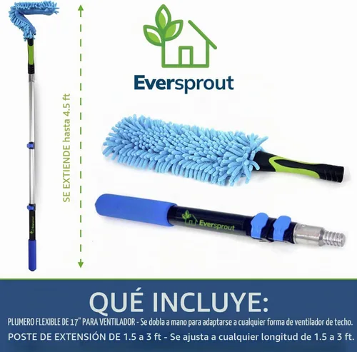 Vista 2 de EVERSPROUT Plumero de microfibra flexible de 3 pies para techo y ventilador, flexible para limpiar cualquier aspa, cabezal de cepillo extraíble