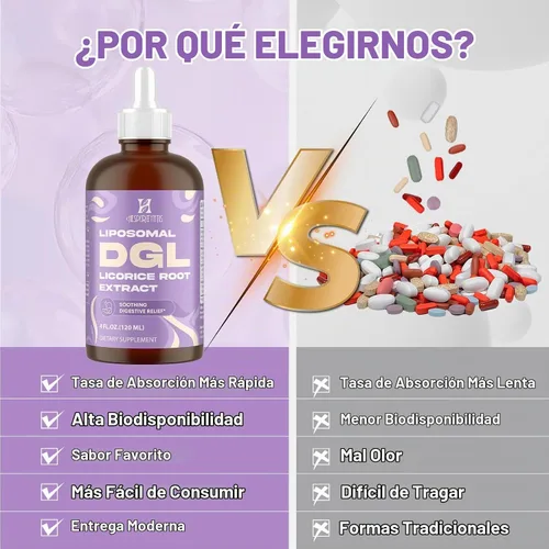 Vista 7 de Extracto de raíz de regaliz liposomal DGL, digestivo, absorción máxima, 60
