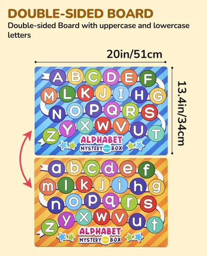 Vista 3 de JoyCat Caja misteriosa del alfabeto para niños, 26 piezas de clasificación de letras a juego, actividades, sonidos de letras, juguetes