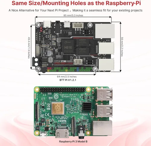 Vista 3 de BIGTREETECH Pi Tablero de control 64bit Quad Core, 1 GB DDR3L 40 pines GPIO compatible con SKR MINI E3 V3.0/Octopus V1.1/Pro, SKR V1.4