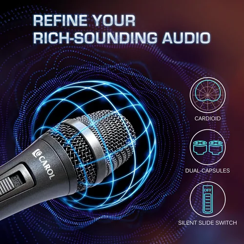 Vista 5 de CAROL AC-910S XLR Micrófono vocal con cable, cardioide dinámico con interruptor AHNC dual-engine noise canceling tech for singing, studio, and