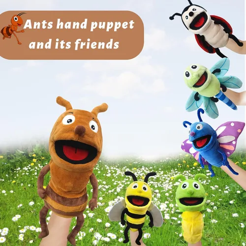 Vista 4 de Marioneta de Mano de Peluche Realista de 13", Marionetas de Animales Insectos para Niños Marioneta de Mano de Animal de Peluche Insecto con Boca