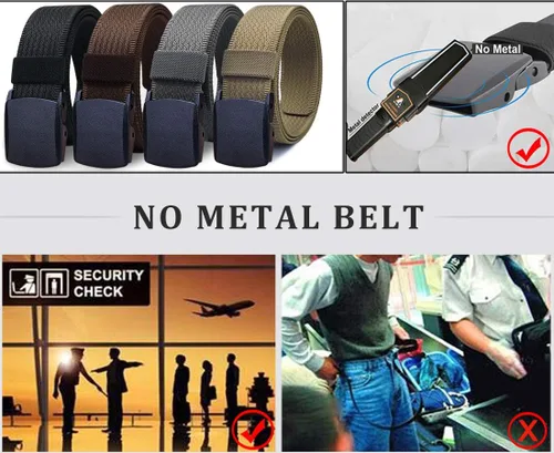 Vista 4 de WYuZe Cinturón de nailon para hombre sin metal sin níquel, cinturón táctico militar para senderismo