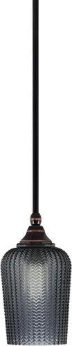 Vista 158 de Toltec Lighting Tallo Colgado Mini colgante, acabado de cobre negro, 3.5" cuadrado humo burbuja vidrio