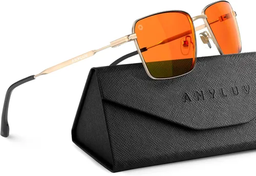 Vista 8 de ANYLUV Rectangle Blue Light Glasses, Classic Business Style Computer Glasses, Lightweight Metal Eyeglasses for Anti Eyestrain