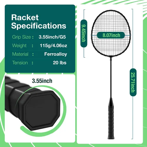 Vista 4 de AboveGenius Badminton Rackets Set, Lightweight & Durable Badminton Set (Includes 6/12 Racquets, 6/12 Birdies), Outdoor Backyard & School Games for