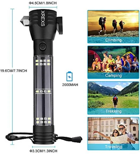 Vista 3 de XREXS Linterna LED solar para automóvil, linterna de rescate solar multifuncional, USB y cargador solar, portátil para senderismo, camping, viajes
