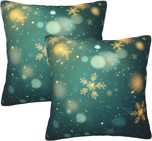 Vista 27 de Fundas de Almohada Flor de Pascua Dorada Copo de Nieve Navidad Xmas Juego de 2 Fundas de Almohadas Cuadradas Funda de Cojín Fundas de Almohadas