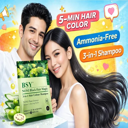 Vista 4 de BSY Noni Black Hair Magic Hair - Champú de color para el cabello, sin amoníaco, tinte permanente negro natural para hombres y mujeres, 4 sobres