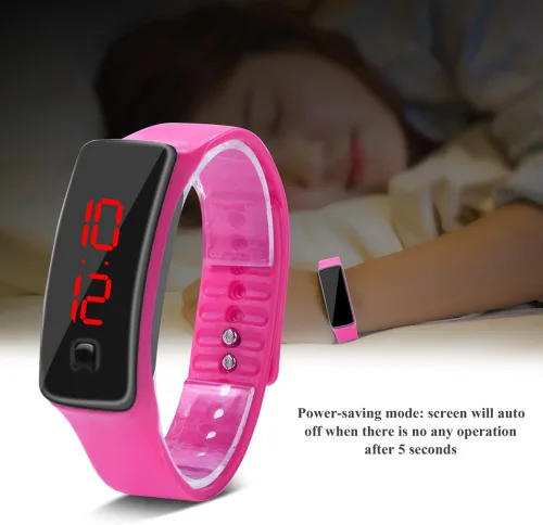 Vista 5 de Reloj de pulsera LED, correa de silicona deportiva Digitaces de 12 horas Dial Relojes de pantalla electrónica, Rosado, Moderno