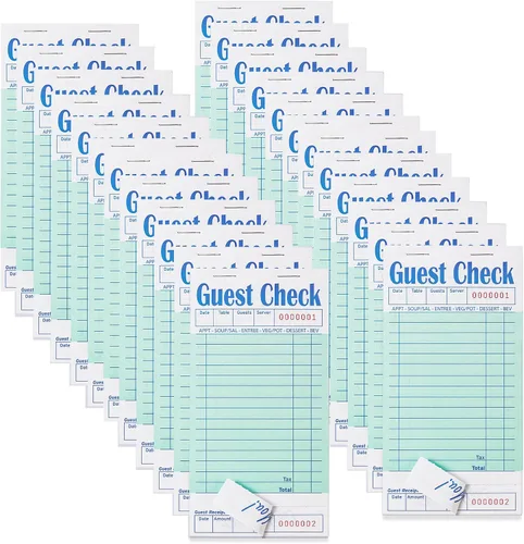 Vista 12 de Libros de cheques de invitados para servidores, bloc de notas de servidor, paquete de 12, papel de color natural, bloc de notas para camarera