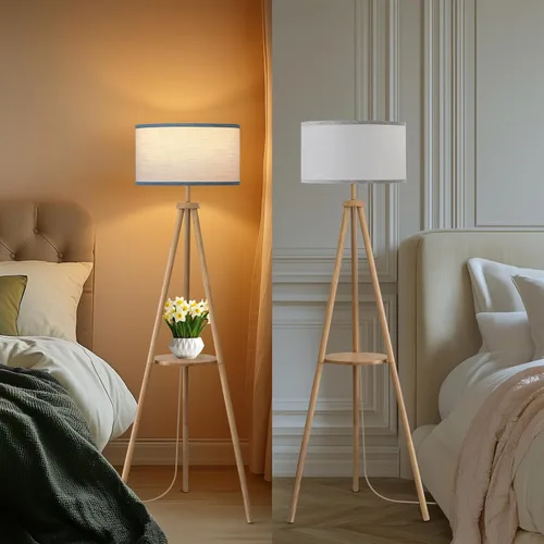 Vista 6 de EOEYYOYB Lámpara de pie con 3 modos de luz ajustables: lámpara de pie con trípode de madera, moderna lámpara de pie LED con brillo regulable