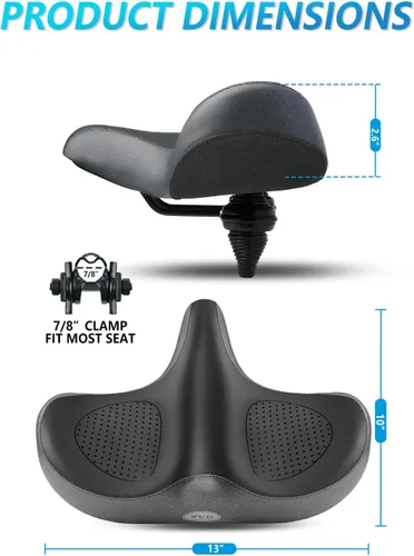Vista 2 de YLG - Asiento de bicicleta de gran tamaño, cómodo asiento de bicicleta, sillín de repuesto de bicicleta con espuma viscoelástica, sillín
