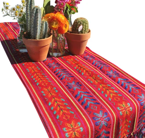 Vista 6 de Del Mex Bufanda de camino de mesa mexicana tejida estilo Rebozo (negro)