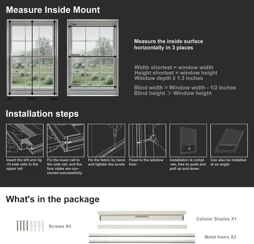 Vista 7 de BERISSA Persianas opacas manuales, sin cordón, con marco de aluminio, oscurecimiento de habitación, persianas de panal para techo de ático
