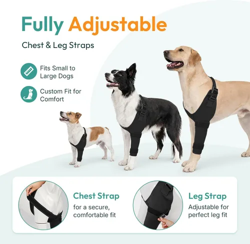 Vista 5 de Protector de codo de perro para displasia de codo, artritis, úlceras por presión, displasia callos - Manga transpirable ajustable para la pierna
