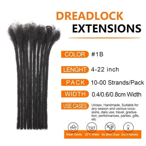 Vista 2 de Extensiones de Rastas de Cabello Humano 0.4cm de Grosor 4 Pulgadas 20 Hebras 100% Cabello Humano Real para Hombres/Mujeres/Niños Completamente