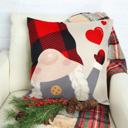 Vista 2 de D-FantiX Juego de 4 fundas de almohada navideñas de gnomo de 18 x 18 pulgadas, fundas de almohada decorativas para decoración de Navidad