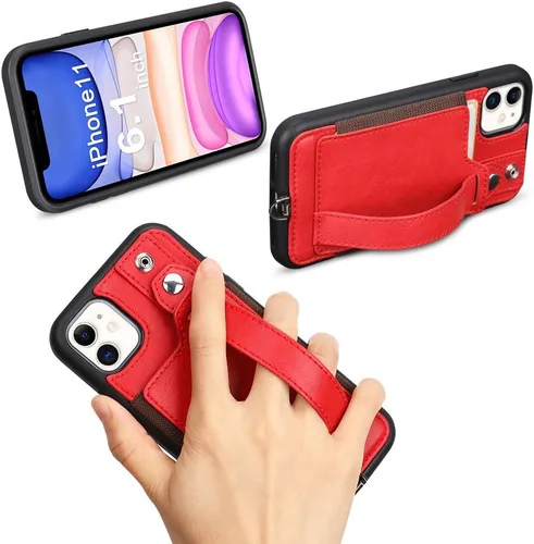 Vista 9 de TOOVREN Funda protectora para iPhone 11 con tarjetero de piel sintética, ajustable, desmontable, correa de soporte para iPhone 11 de 6.1 pulgadas