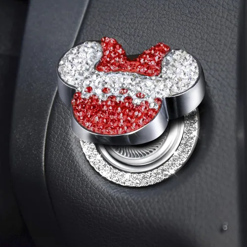 Vista 9 de Pangpai Accesorios Lindos de Cubierta de Botón de Arranque, Cubierta de Botón de Arranque de Motor de Cristal Brillante, Adhesivo Interior de Negro