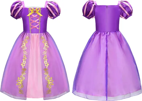 Vista 2 de Uplus ME Disfraz de princesa para niñas, manga abombada, color morado, disfraz de Halloween para fiestas