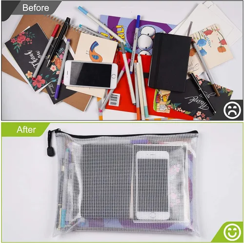 Vista 5 de Tamaño A5/B5, bolsas de malla de plástico con cremallera, carpetas de archivos de documentos resistentes al desgarro, bolsa organizadora