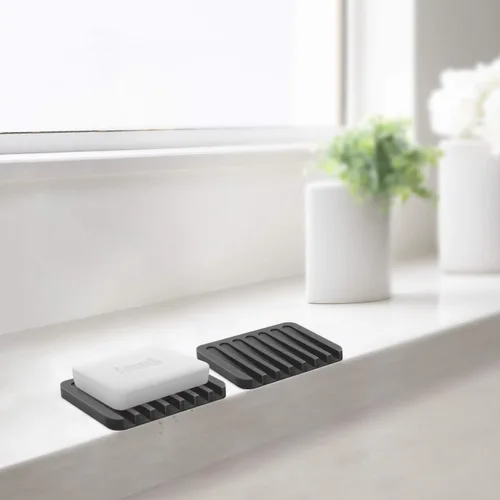 Vista 2 de Anwenk - Jabonera de silicona flexible para ducha, baño/cocina/encimera, mantiene las barras de jabón limpias en seco, fácil limpieza, color negro