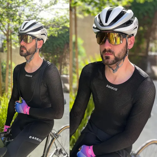 Vista 6 de Darevie Camiseta interior de ciclismo de manga larga para hombre, chalecos de capa base de compresión atlética, camiseta deportiva de malla fresca