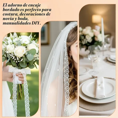 Vista 5 de Rollo de cinta de encaje blanco de 30 yardas para costura, manualidades, decoración de vestidos de boda, envoltura de regalos