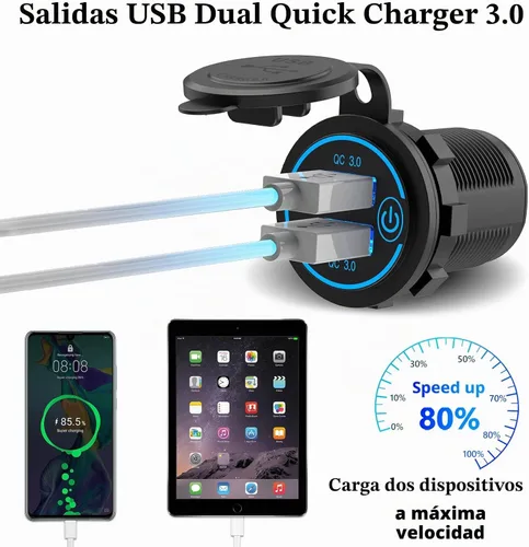 Vista 2 de QC3.0 Dual USB 12V DC Outlet con interruptor táctil: Toma marina de 12 voltios Carrito de golf Puerto USB Cargador de coche Adaptador de corriente